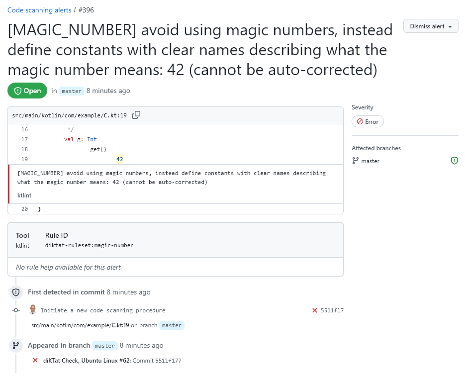 diKTat SARIF reporting (Code scanning alerts)